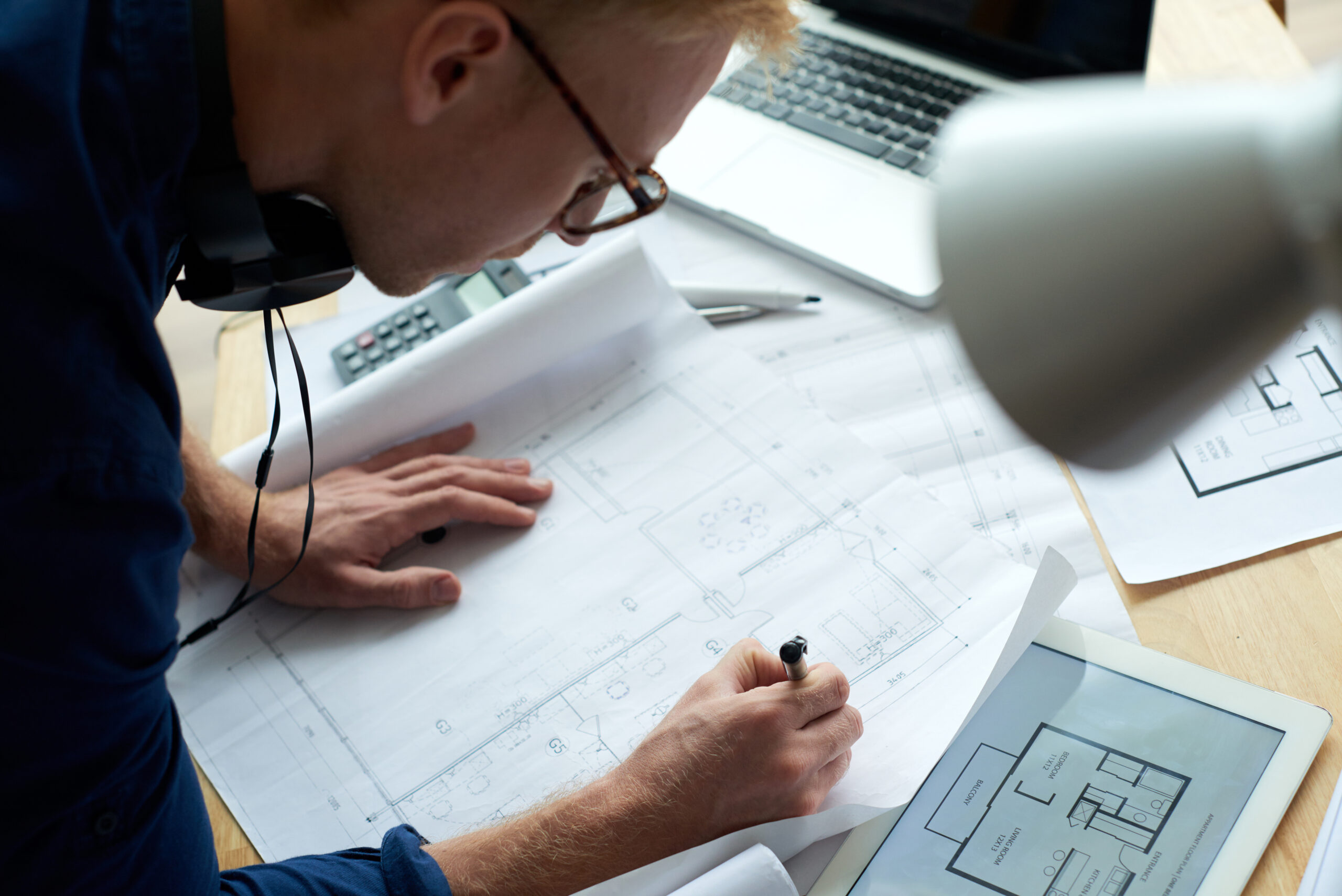 Architect working on project
